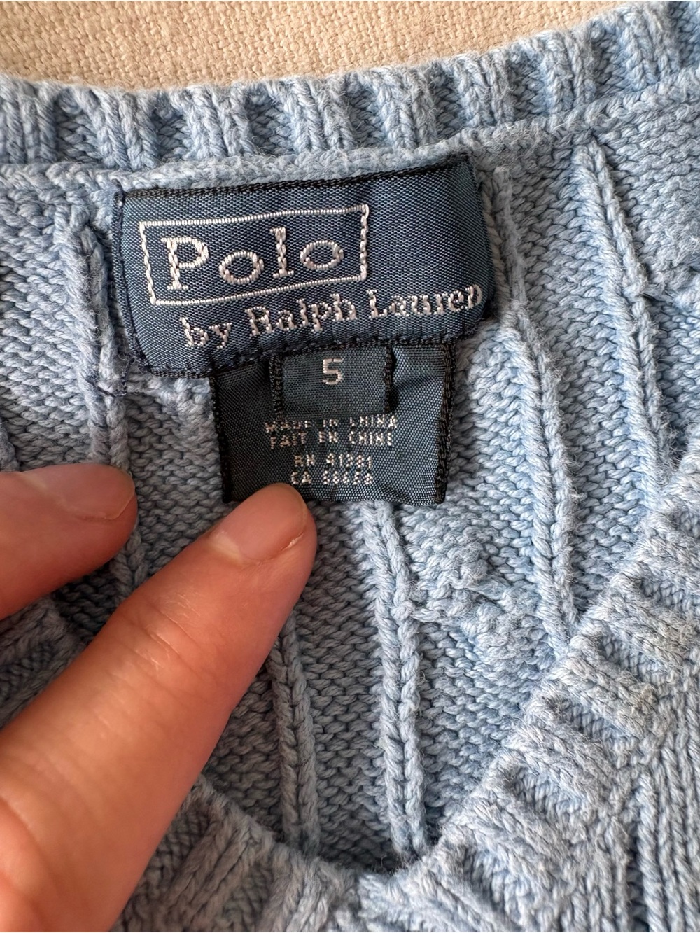 Polo by Ralph Lauren Light Blue Cable Knit V-Neck Sweater Vest - Picture 3 of 5